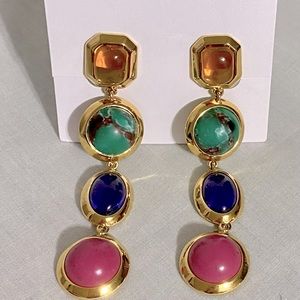 Lele Sadoughi Glass Rainbow Bezel Jewel Linear Earrings New